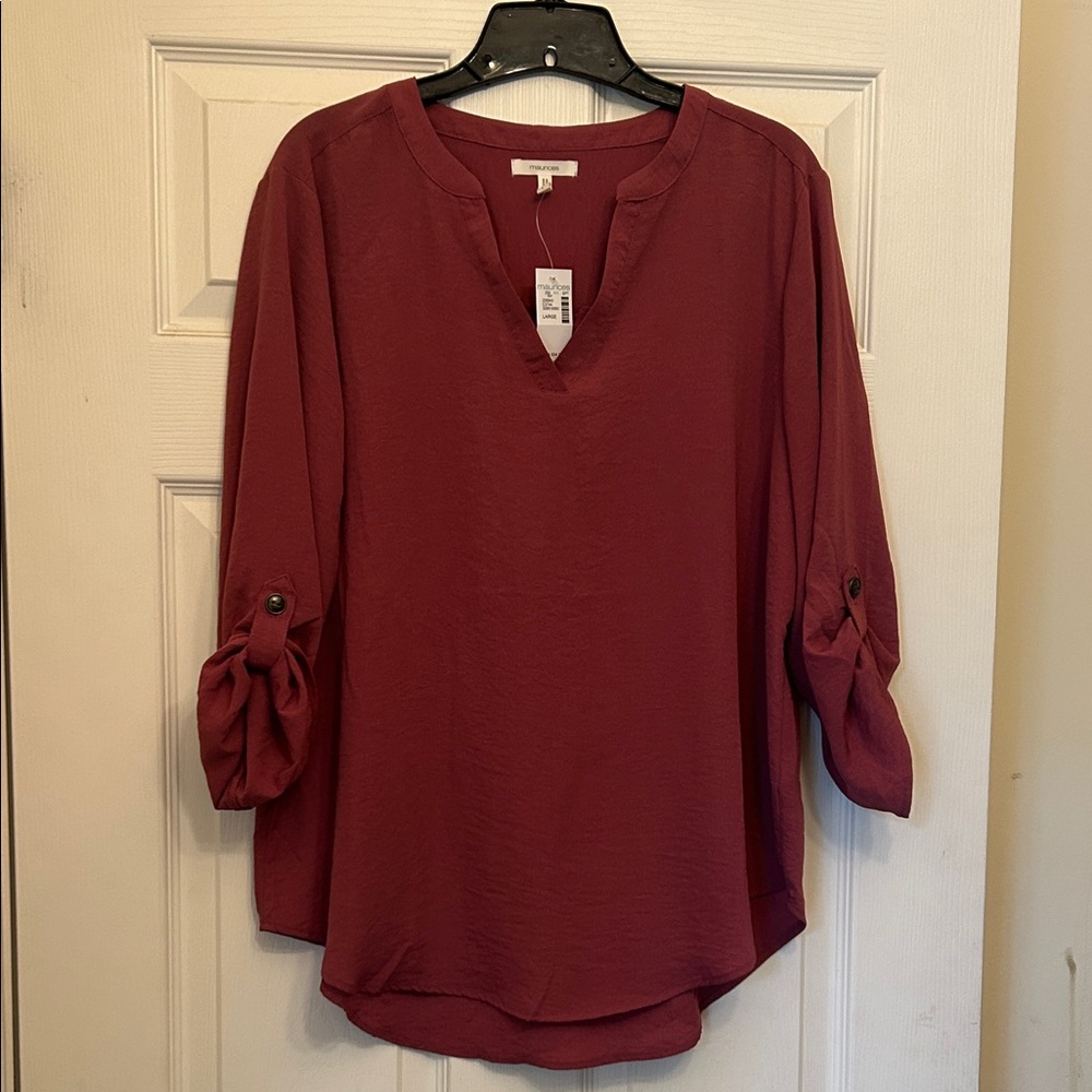 Maurices Maroon V-Neck Blouse